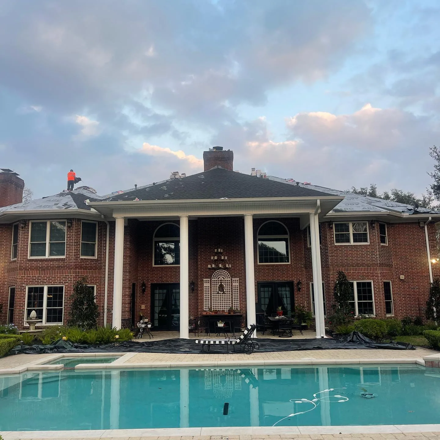 Roof deck exposed during tear-off in Baytown